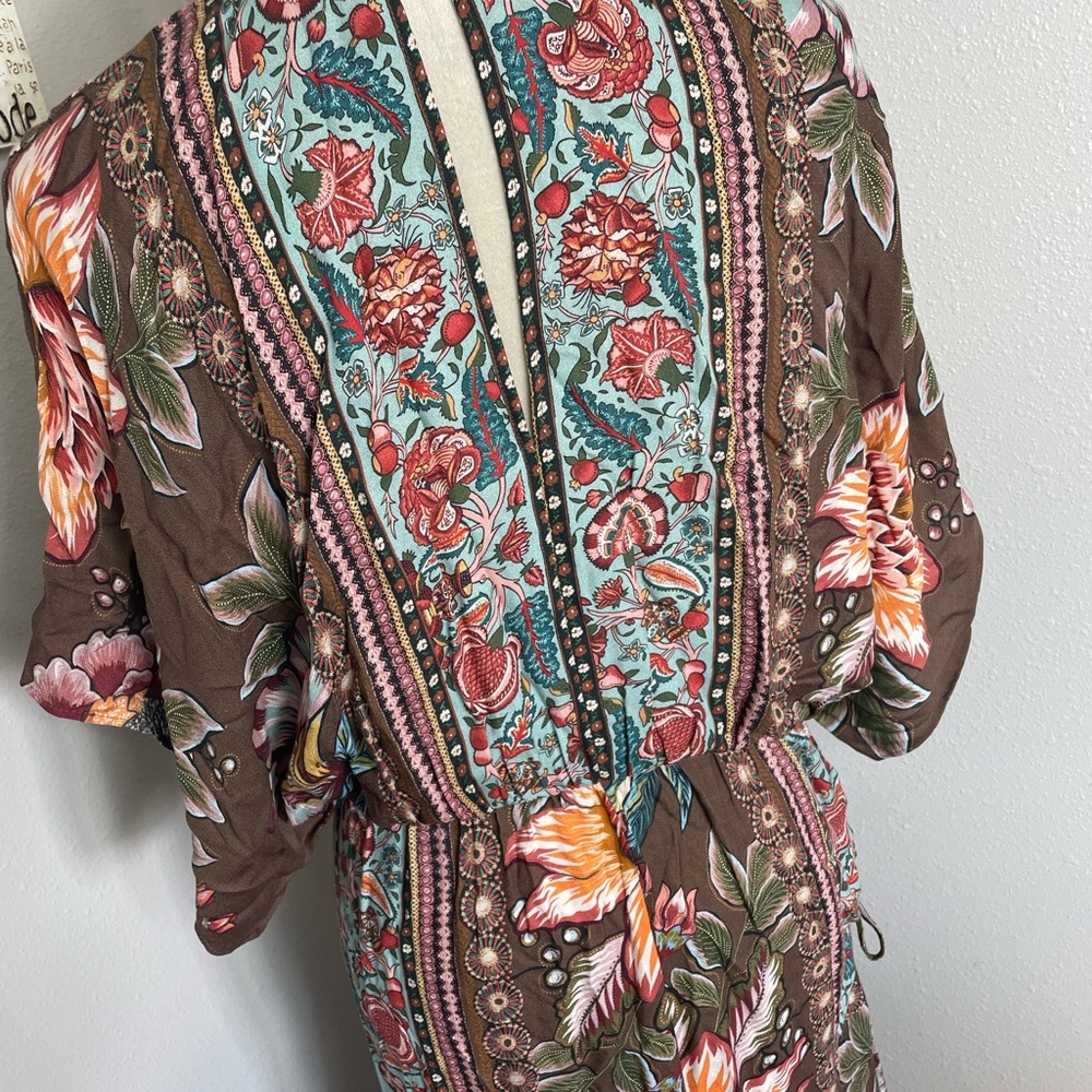FARM Rio Brown Floral Maxi Dress with Pink & Yellow Accents - Picture 11 of 13